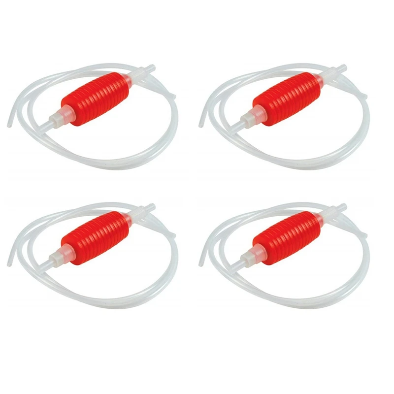 4Pcs 1.9Meter Red Syphon Tube Hand Fuel Pump Gasoline Siphon Hose Gas Oil Water Fuel Transfer Siphon Pump