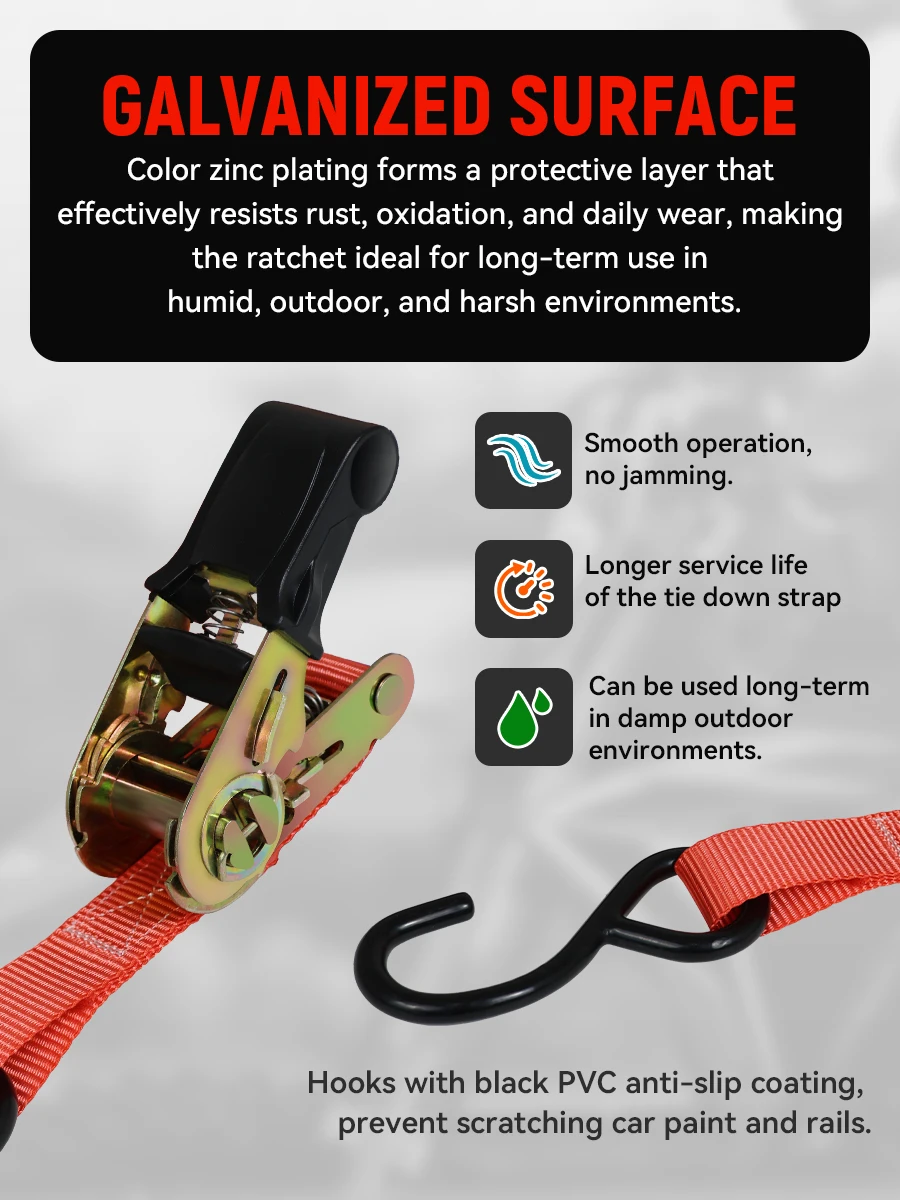 Heavy Duty Ratchet Lashing Straps 4 Pack 1500kg Load Capacity for Car, Motorcycle, Trailer Transport