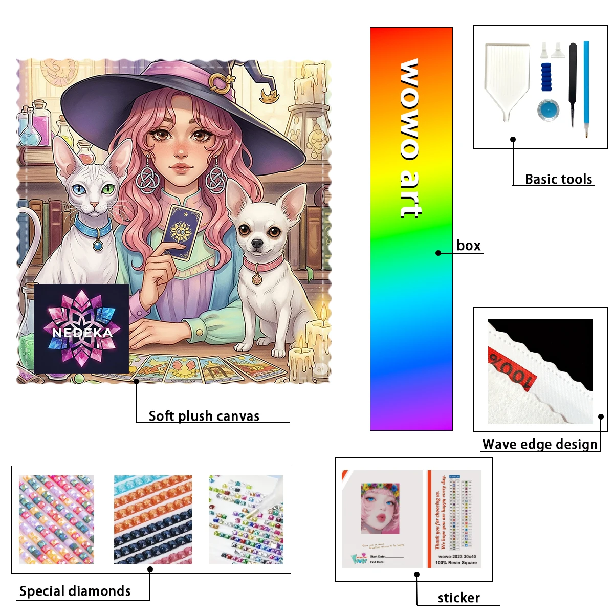 

【NEDEKA_ Diamond Art】The witch and her two white cats Crystal AB Rhinestone FD Rhinestone Perfect Resin Diamond