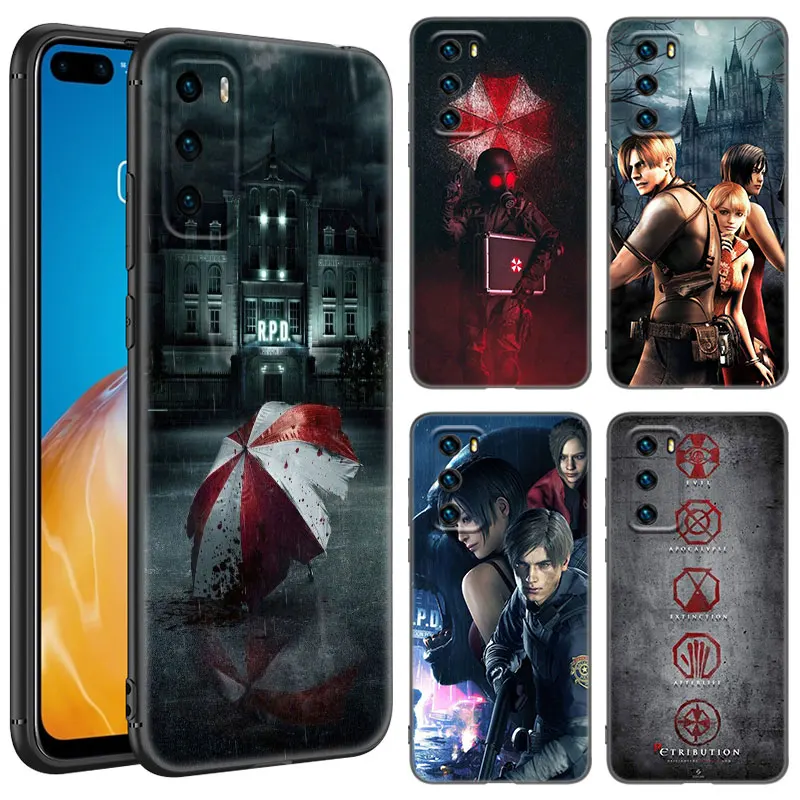 Game R-Resident E-Evil Black Phone Case For Huawei P10 P20 P30 P40 Lite P50 P60 Art P50E P Smart Z 2018 2020 2021 Pro 2019