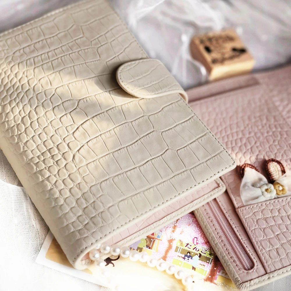 Genuine Leather A6 Personal Notebook Diary Planner Croc Grain 26mm Rings Journal Stationery Notepad Agenda Organizer Big Pocket