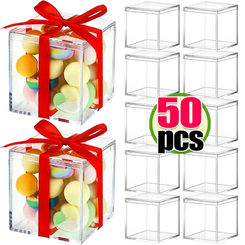 1-50 stücke Transparente Acryl Boxen Mit Abdeckung PS Kunststoff Organizer DIY Geschenk Verpackung Box Süßigkeiten Lagerung Container Subpaket box
