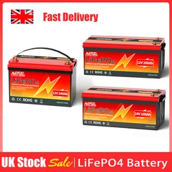 UK Stock 12V 24V 100Ah 200Ah LiFePO4 Battery Built in BMS Iron Phosphate Lithium Battery Deep Cycle for Campers RV Solar