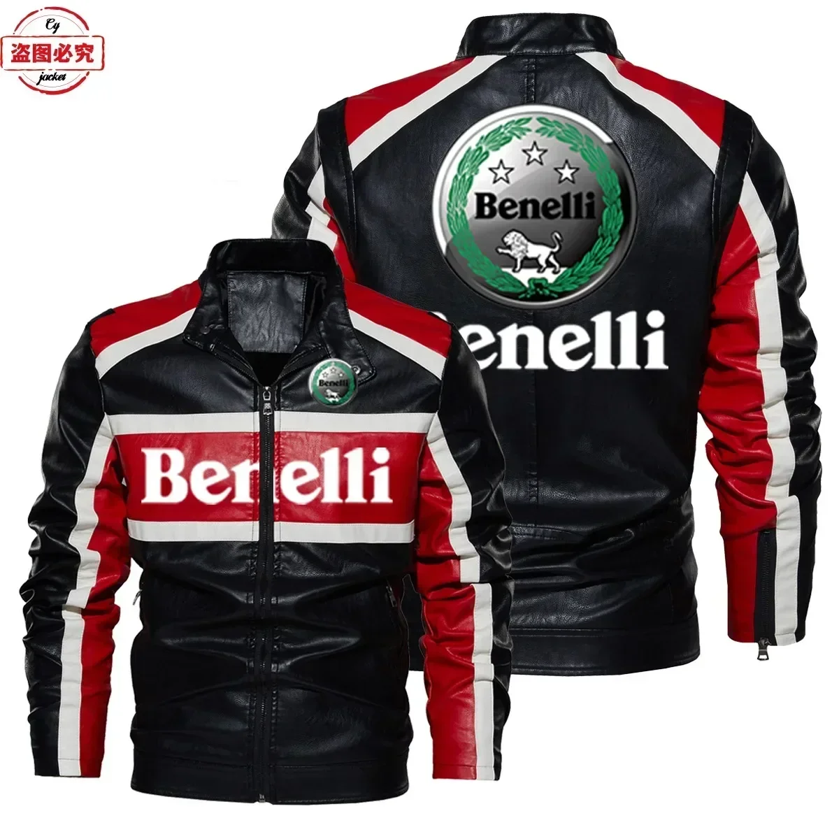 Benelli motorcycle logo leather jacket retro washed pu leather jacket windproof spring and autumn men's jacket car uniform