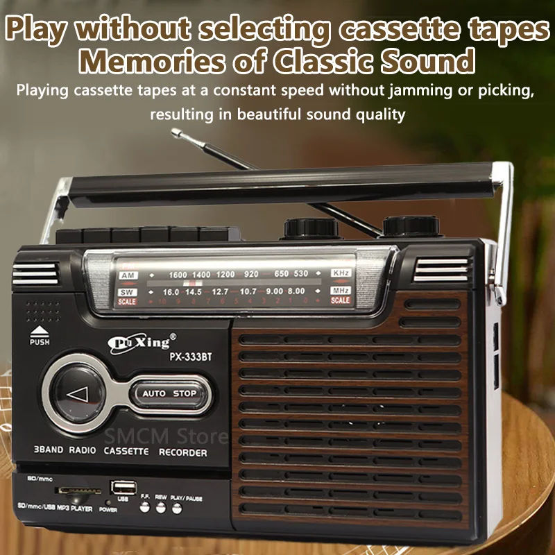 Portable Vintage Retro USB AM/FM/SW Multiband Radio Stereo Wireless Bluetooth Boombox Mp3 Audio Cassette Tape Player Recorder