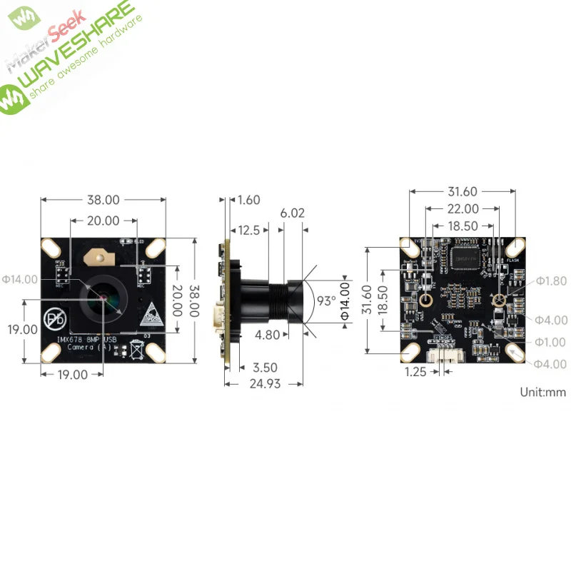 

SKU-32641 Waveshare IMX678 8MP M12 USB Camera Module, IMX678 Sensor Chip, USB2.0 Port, Better Sensitivity In Low-Light Condition