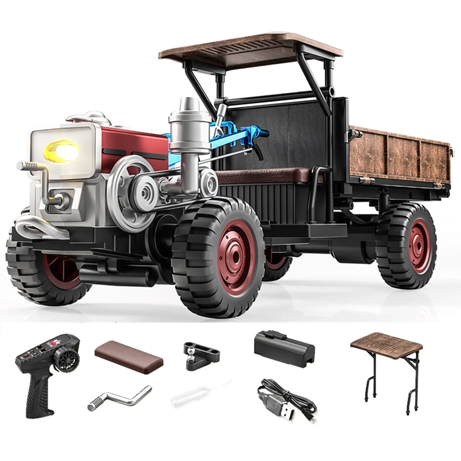 

C8836-YW Handheld Tractor Fully Proportional Simulation Tractor Four Wheel Drive Spray Load Remote Control Car Model Toy Gift