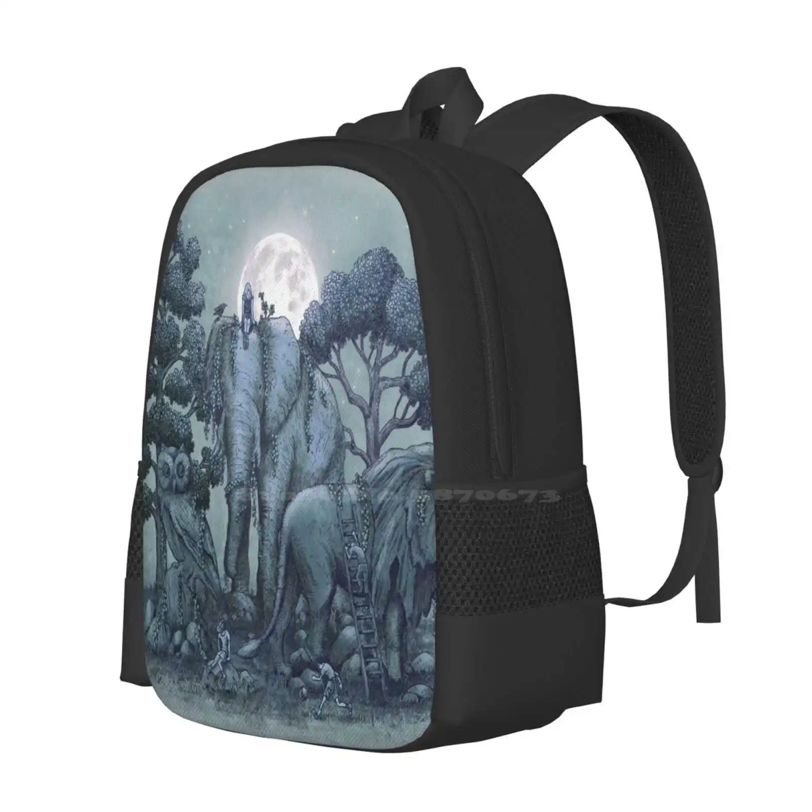 Midnight In The Stone Garden School Bags For Teenage Girls Laptop Travel Bags Statues Ancient Stone Forest Children Owl