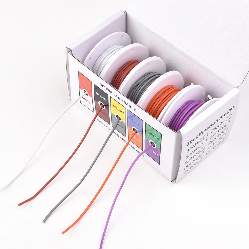 22 AWG Silicone Wire Kit, 22 Gauge Stranded Tinned Copper Hook Up Wire Flexible Electric Wire, 5 Colors, 16.4ft  Each or 32.8ft