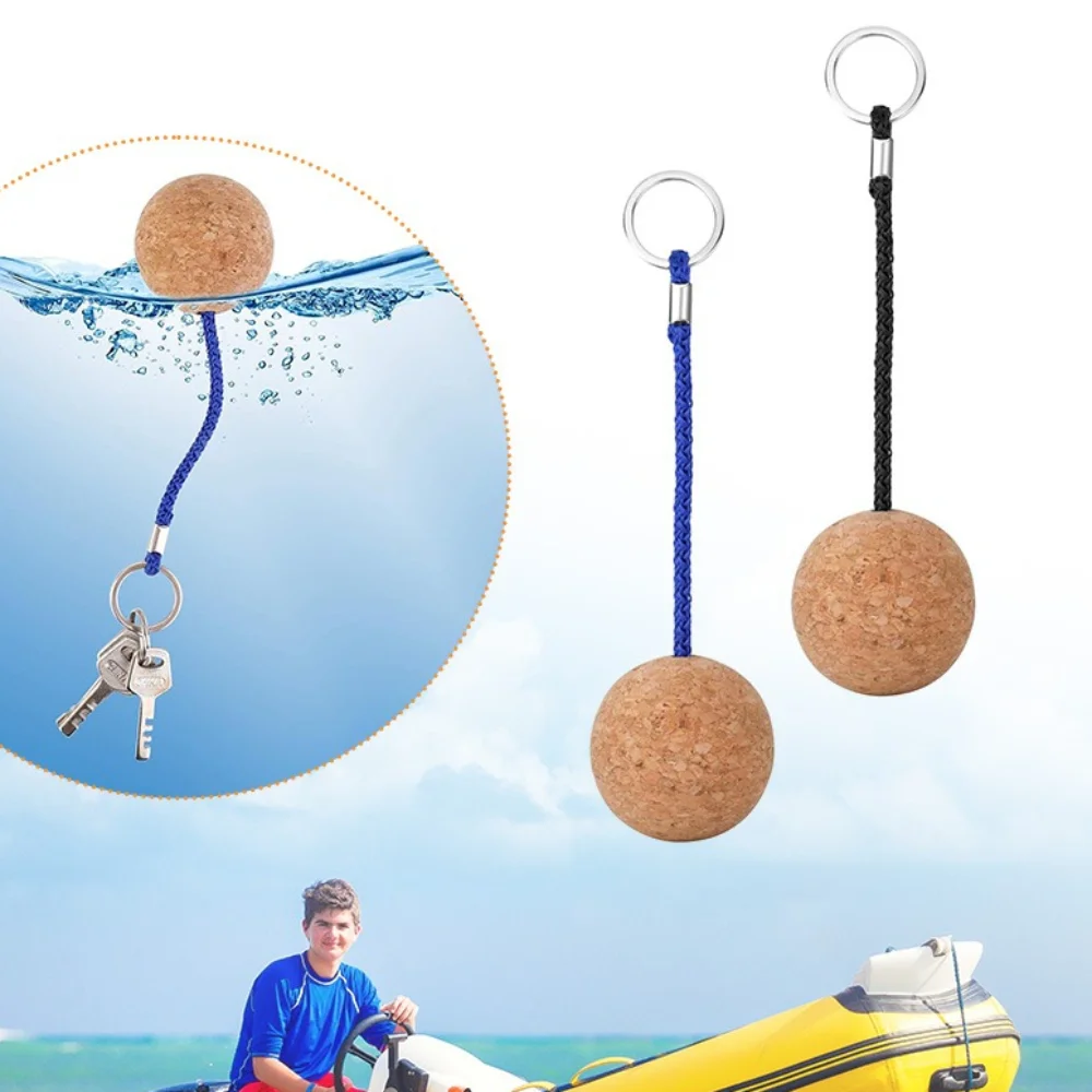 2 Pcs 50mm Floating Cork Ball Key Ring Sailing Boat Float Buoyant Rope Ultraweight Wooden Keychain Keyring Kayak Accessories
