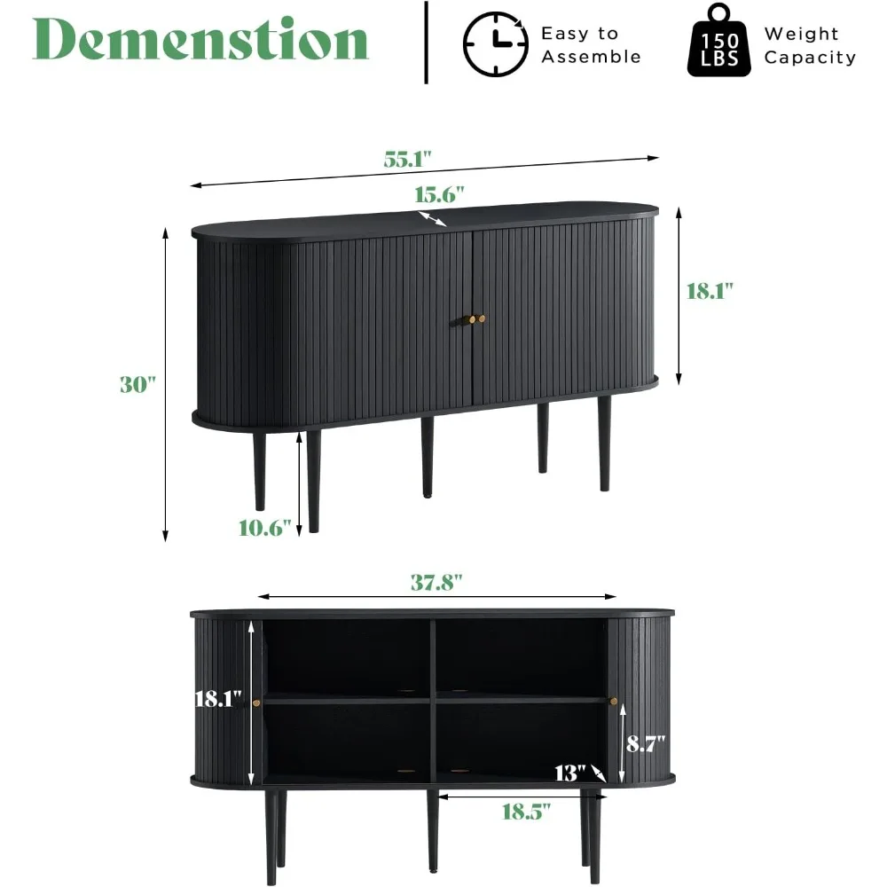 خزانة تخزين حديثة 55 من منتصف القرن مع أبواب الدف المنزلقة وأرجل من الخشب الصلب وبوفيه خزانة جانبية مميزة #2