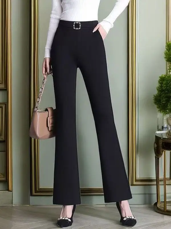 ارتفاع الخصر بنطال ذو قصة أرجل واسعة المرأة الشارع Sle ربيع الخريف التخسيس حجم كبير قطع مستقيمة ثنى تخفيف Faion السيدات #5