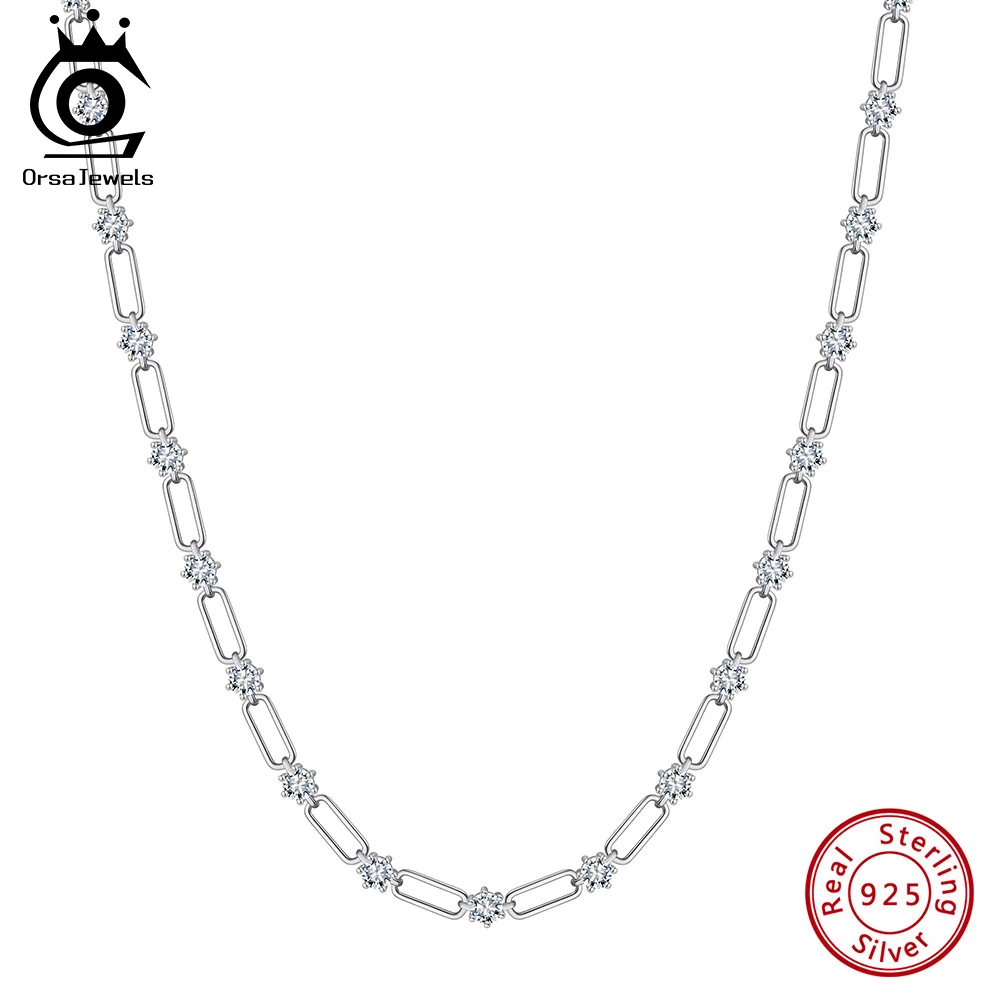 ORSA JEWELS 8A Premium Cubic Zirconia Neck Chain Genuine 925 Sterling Silver for Women Girls Fashion Necklace Jewelry LZN19