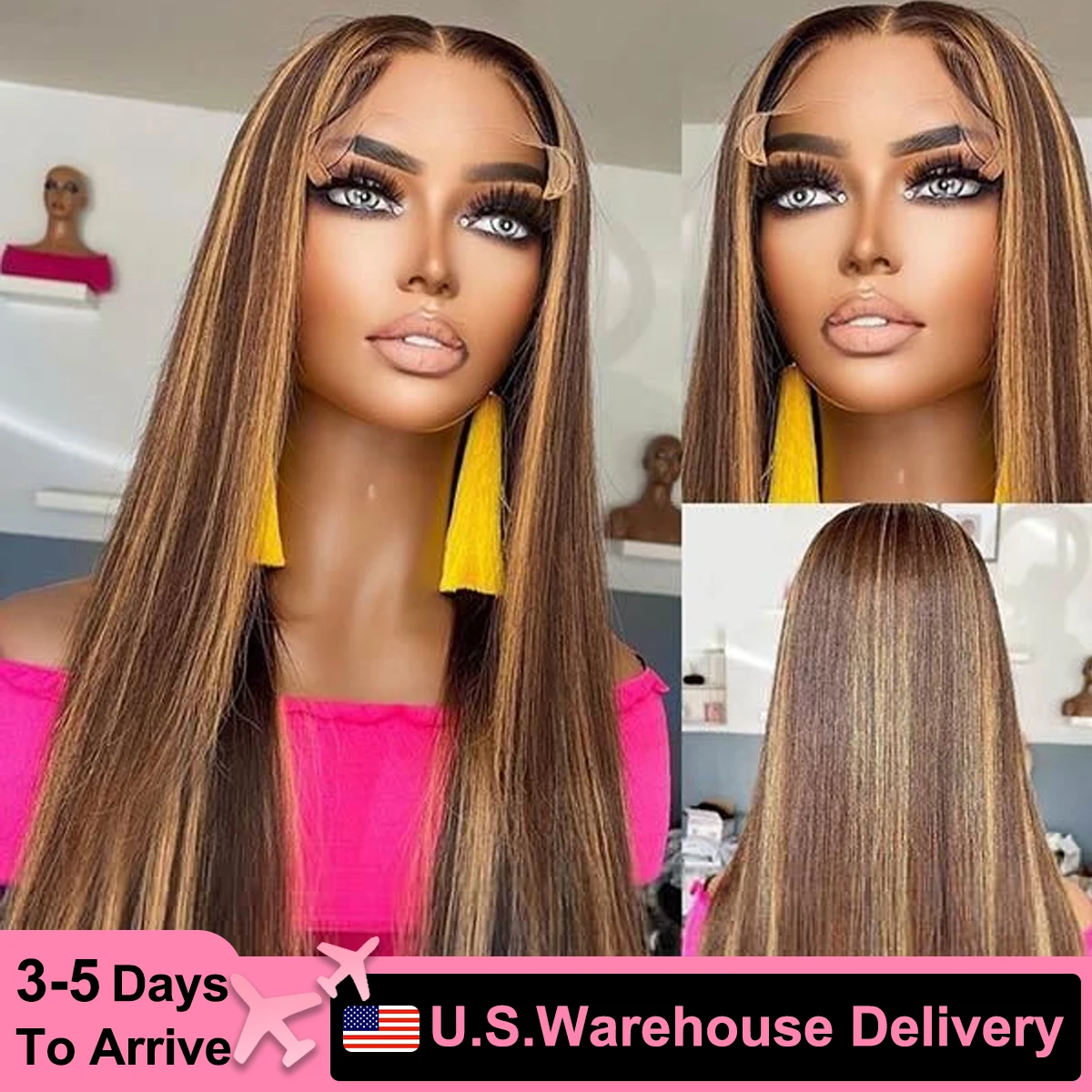 

30 32 Inch 4/27 Highlight Ombre 13x4 HD Lace Front Wig Bone Straight 13x6 Lace Frontal Human Hair Wigs 180% Density Preplucked