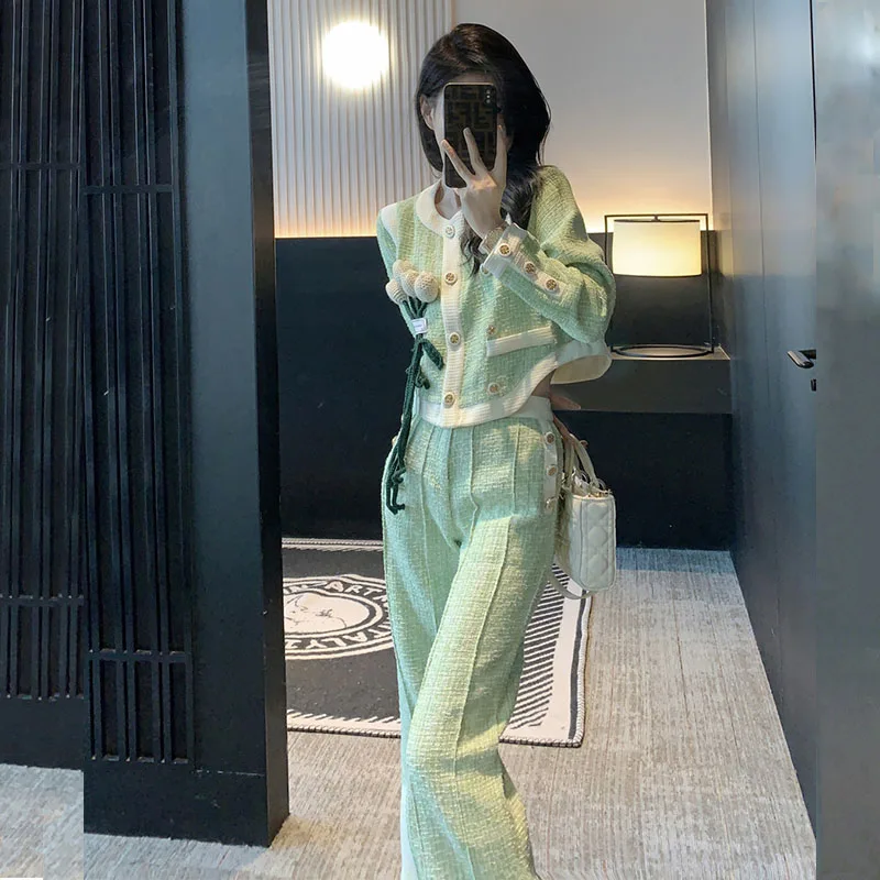 Fashion Set Women\'s Spring 2024 Korean Edition New Celebrity Elegant Women\'s Temperament High Grade Wide Leg Pants Two Piece Set