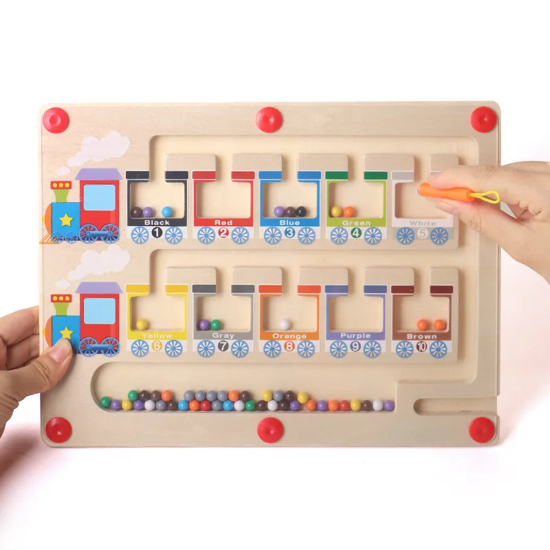 

Train Magnetic Color Classification Montessori Early Education Toys Exercise Baby Hand Fine Movement Grasp Pen Count Wooden Toys