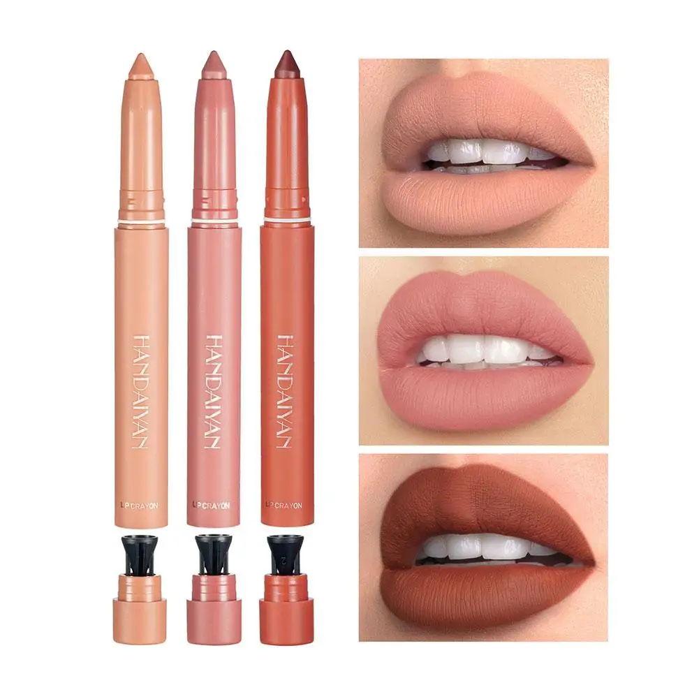 HANDAIYAN Matte Crayon ลิปสติกปากกา Lip Liner ยาวนาน NATURAL กันน้ําลิปสติกในตัว Sharpener ผู้หญิงริมฝีปากเครื่องสําอาง