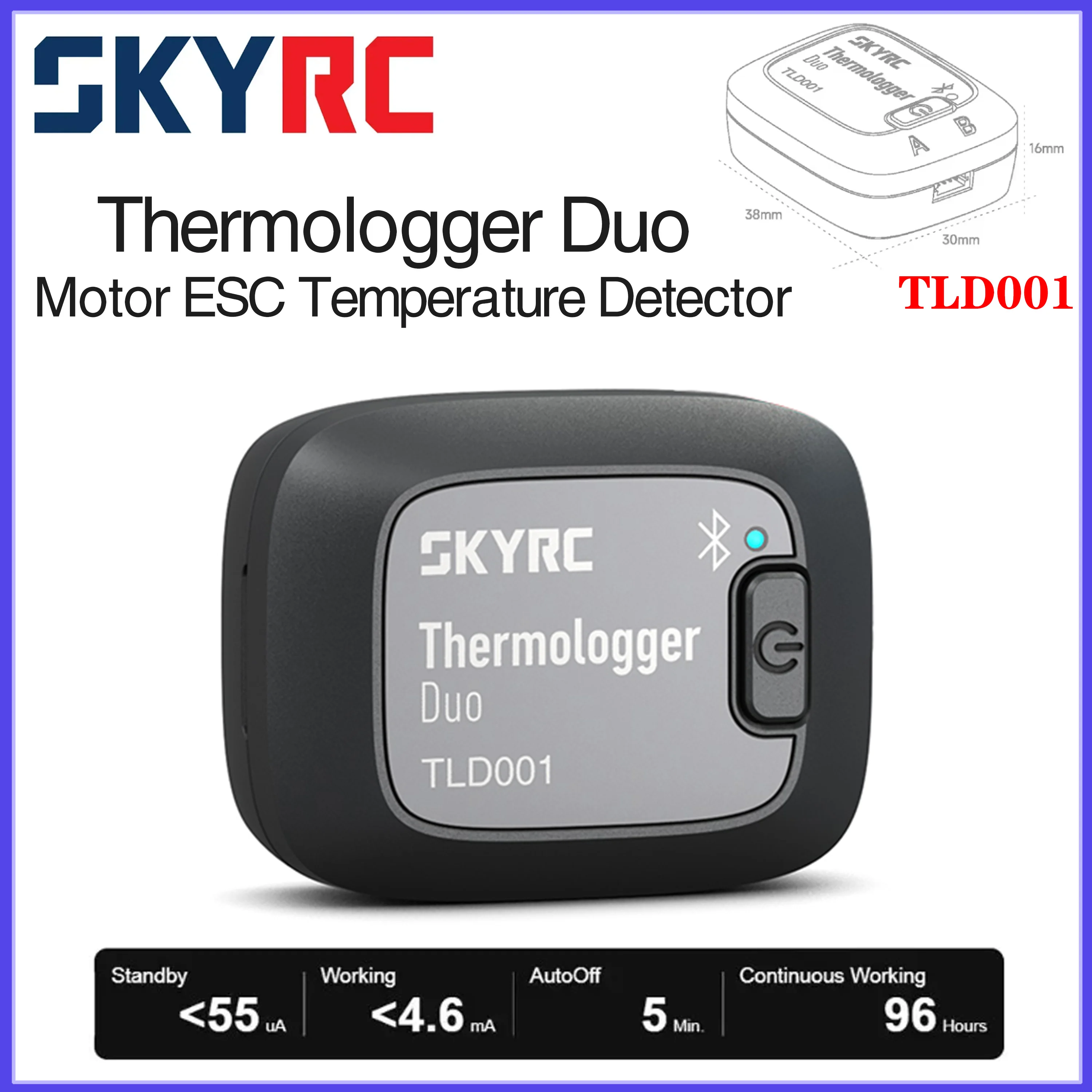 SKYRC TLD001 Thermologger Duo Detector de temperatura do motor Verificador de bateria com Bluetooth APP Controle de temperatura preciso SK-500043