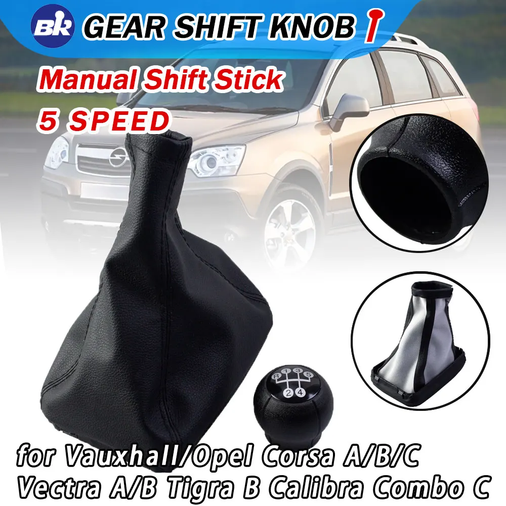 Para Vauxhall/Opel Corsa A/B/C Vectra A/B Tigra B Calibra Combo C 5 velocidades perilla de palanca de cambios cubierta de bota de palanca de cambios a prueba de polvo de cuero