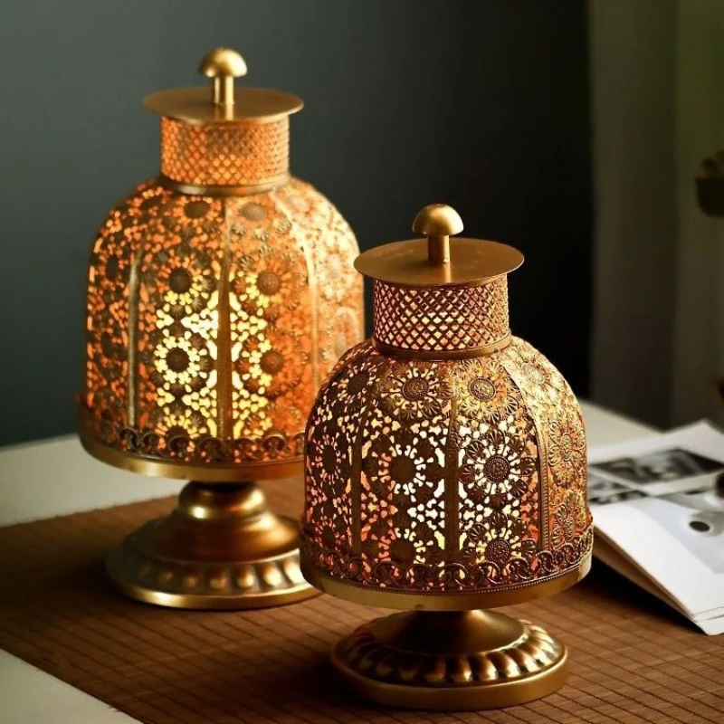 

Vintage iron candlestick decoration table wind lamp electronic candle holder Thai style spa decoration home