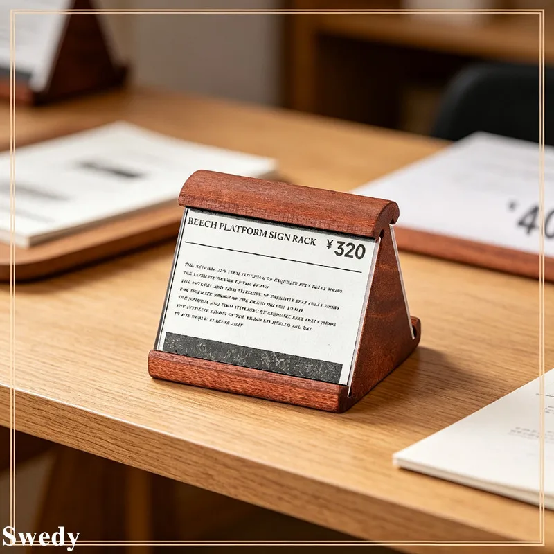 5 Pieces Double Side Walnut Wood Sign Holder Stand Table Restaurant Menu Holder Acrylic Price Label Name Card Holder
