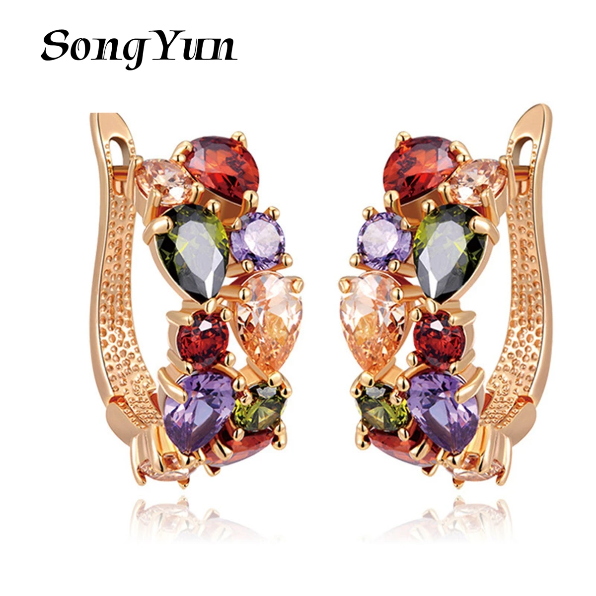 

SongYun Jewelry MHT Quality 7A Zircon Gemstones Stud Earrings For Women Brass Copper 18k Gold Plated Jewelry Earring Accessories