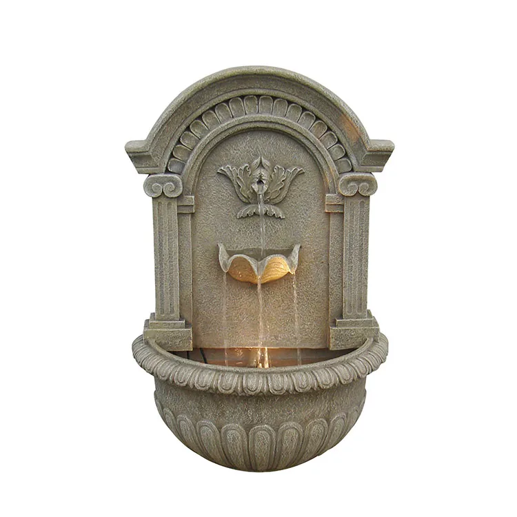 

Garden Decoration Waterfall Small LED Mounting Outdoor Water Polyresin Solar Wall Fountain