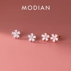 MODIAN Flora Stud Earring for Women Real 925 Sterling Silver Shining Clear CZ Lovely little Flower Anti-Allergy Fine Jewelry