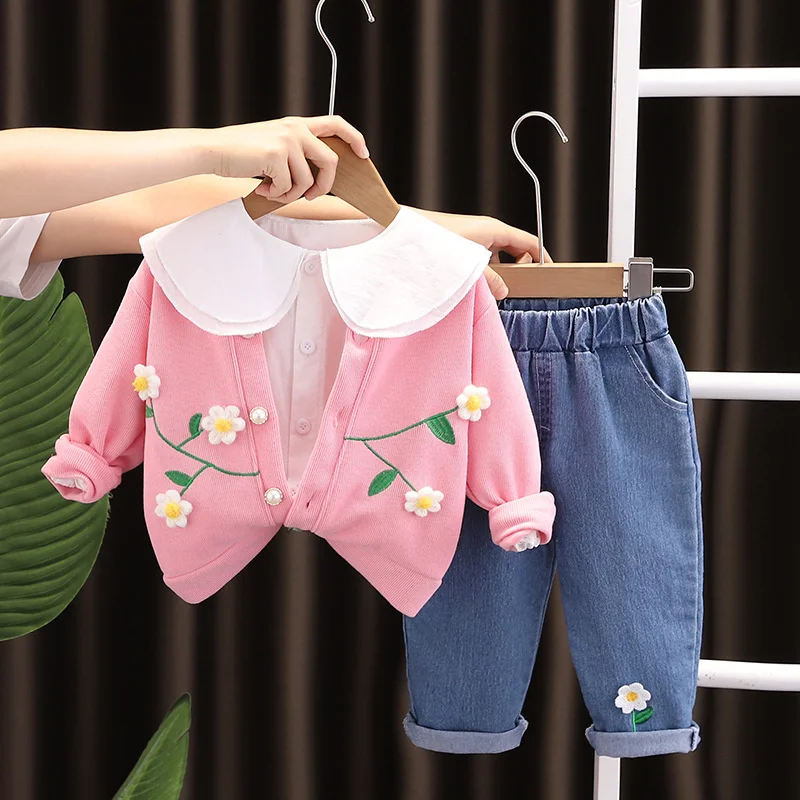 New Spring Autumn Fashion Baby Clothes Suit Children Girls Jacket Shirt Pants 3Pcs/Sets Toddler Casual Costume Kids Tracksuits