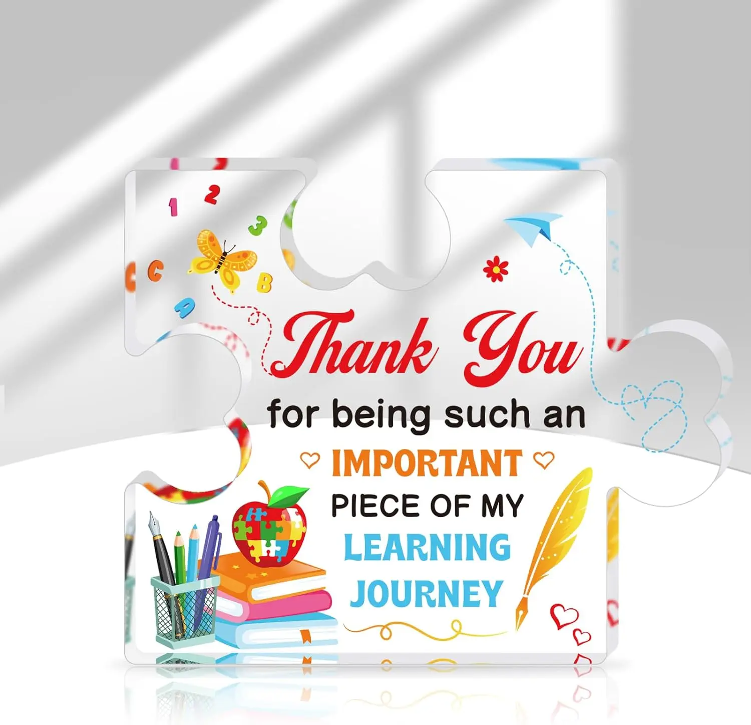 Puzzle Acrylic 2D Plaque, Thank You Teacher Learning Journey Desk Decor, Christmas Thanksgiving Birthday Gift for Educator