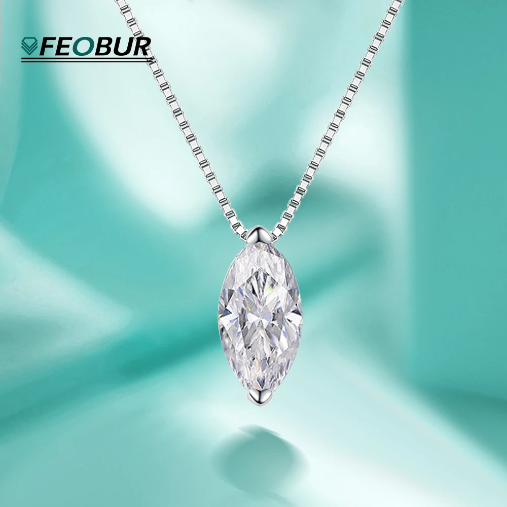 

FEOBUR 5*10mm 1CT Marquise Cut Moissanite Diamond Necklace for Women Certified 925 Sterling Silver Neck Chain Party Jewelry Gift