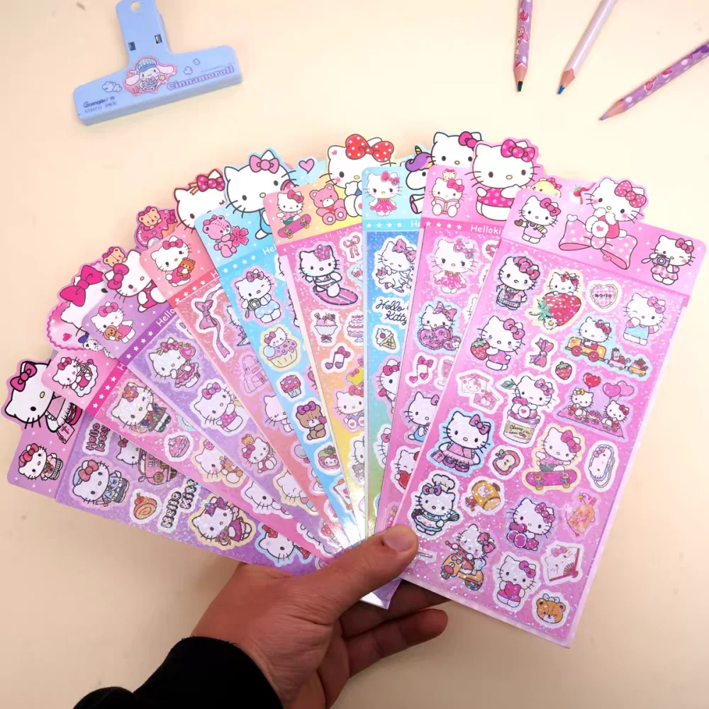 

20Sheet Sanrio Laser Sticker Kawaii Cartoon Hello Kitty Student Water Bottle Skateboard Phone Decorative Stickers Children Toys