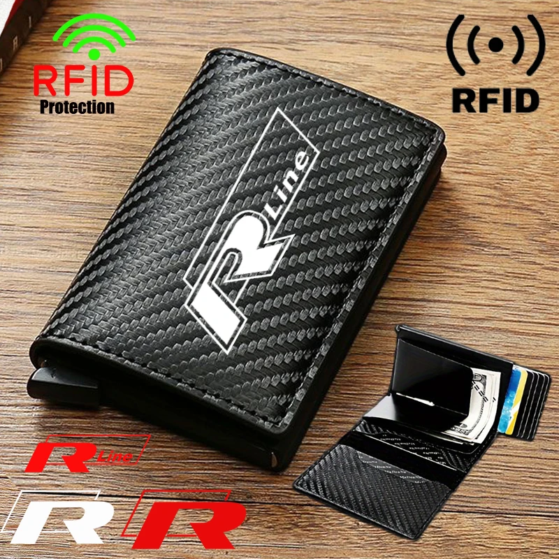 Anti Thief Rfid Credit Card Carbon Fiber Leather Men Wallet Gifts For Volkswagen VW Jetta R Rline Touran Golf MK4 MK5 MK7 Passat