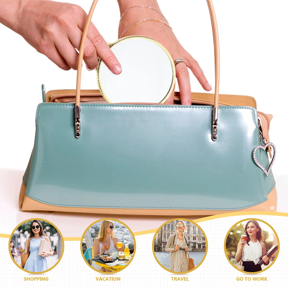 2 個のハンドヘルド化粧鏡レトロラウンドコンパクトトラベルミラーポータブル軽量明るい表面女性のための日常