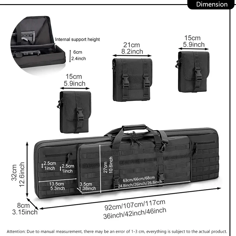 Tactical Rifle Case Backpack Waterproof Carbine Protect Rucksack 42 46inch Airsoft Portable Bags for Hunting Black