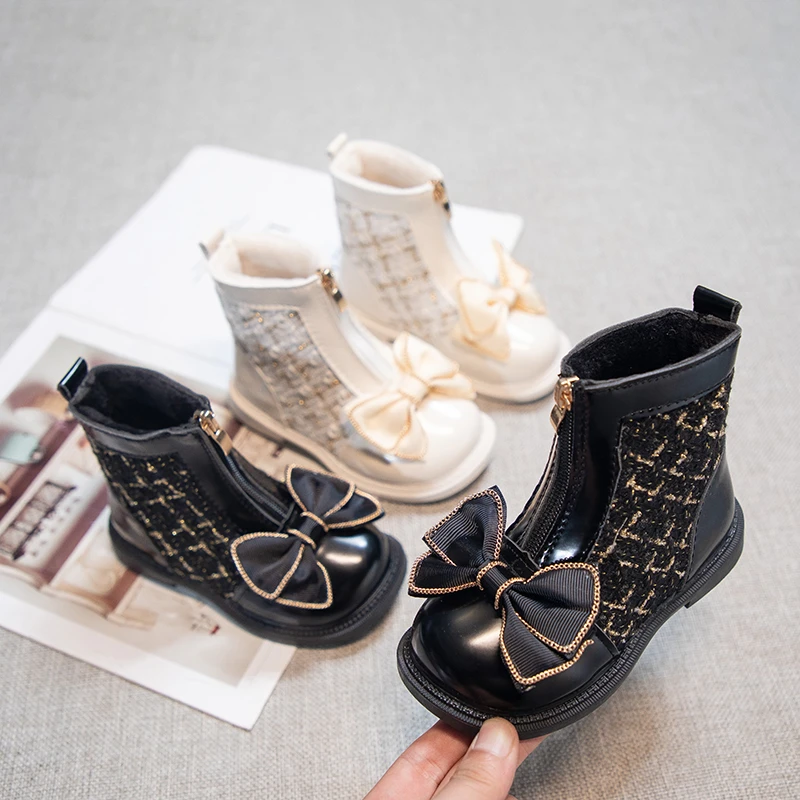 

Girl's Ankle Boots 2025 New Bowknot Children Princess Leather Boots Fashion Causal Non-slip Kids Short Boots for Girls Shoes