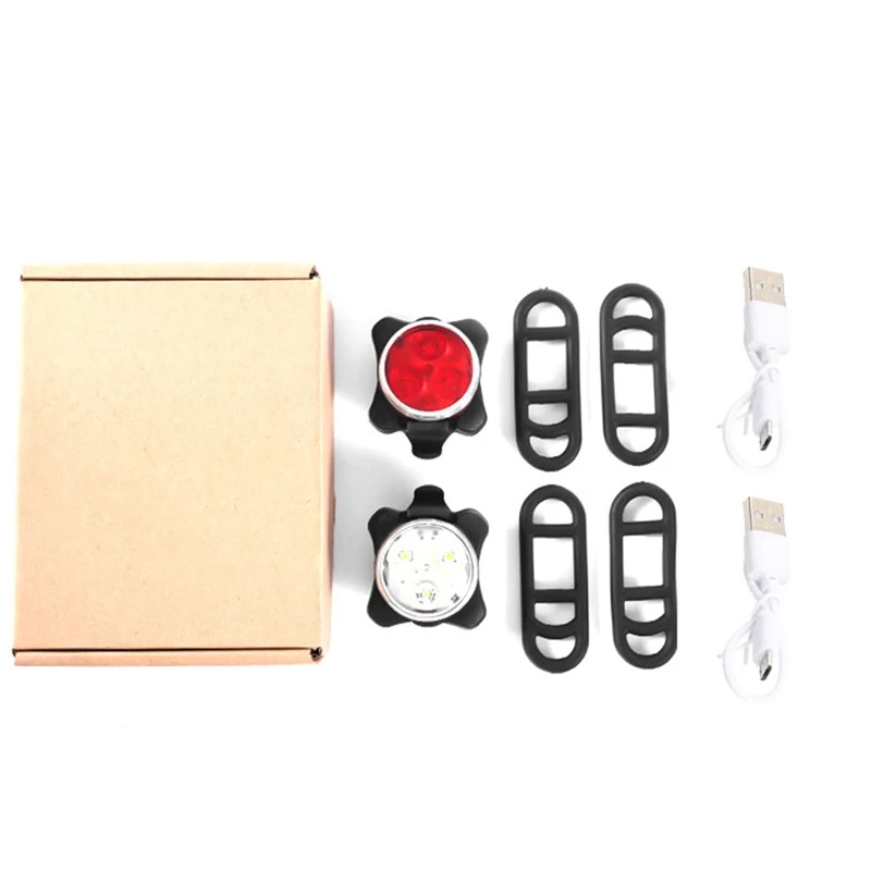 2 PCS Mountain Bike USB Charging Light Warning Light Red And White Bicycle Tail Light