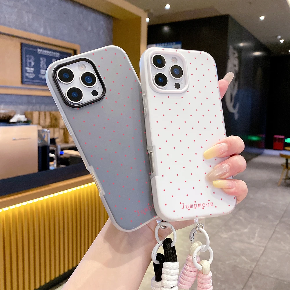 Wrist Strap Phone Case For iPhone 17 11 13 12 14 15 16 Pro Max XS XR X 7 8 Plus 17 Air Polka Dots 2 in 1 With Lanyard Cover view 6