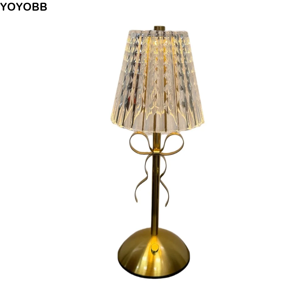 

Nordic Style Bowknot Table Lamp 3 Colors Vintage Metal Reading Lamp Eye Protection Wireless Atmosphere Lamp Living Room