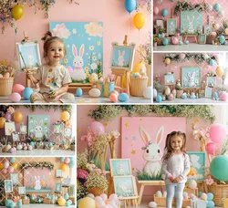 Mehofond Photography Background Spring Easter Bunny Painting Floral Kids Birthday Cake Smash Portrait Decor Backdrop Photo Studi