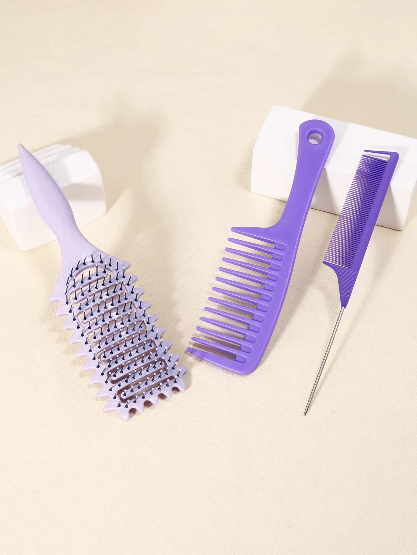 3-teiliges Haarkamm-Set, Stylingbürste für lockiges Haar, Kamm mit spitzer Spitze, Kamm mit breiten Zinken, speziell für Echthaarperücken – Detail 7