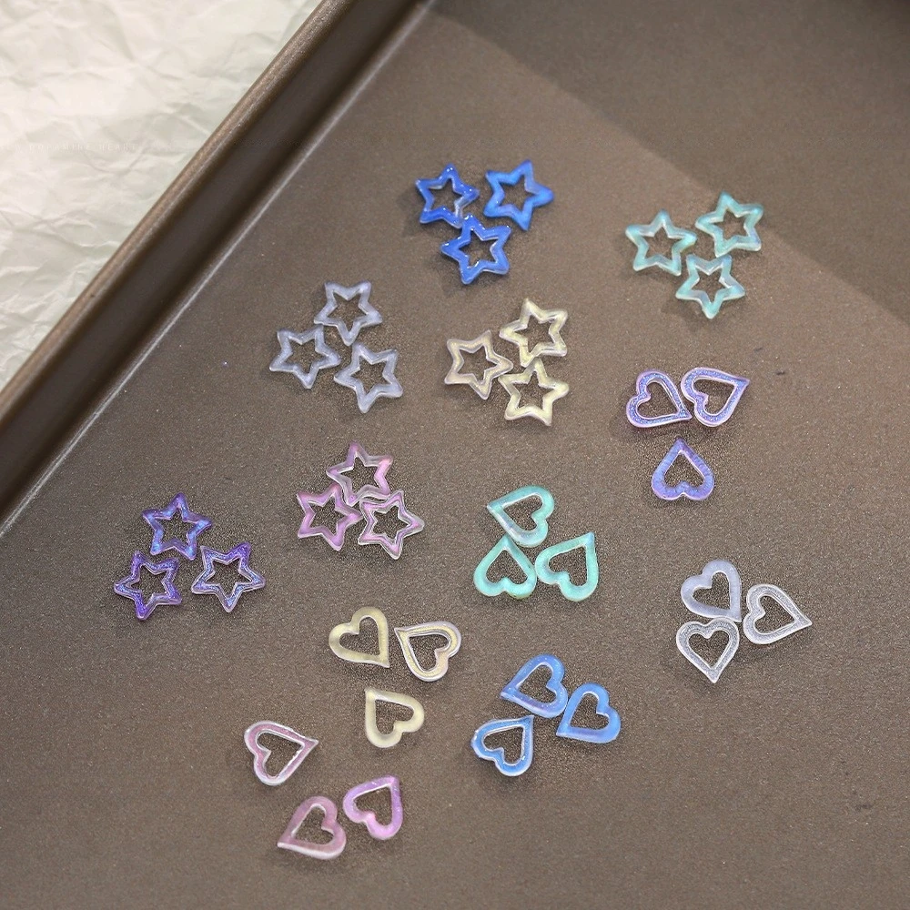50pcs Kawaii Nail Charms Mix Transparent Resin Dopamine 3D Hollow Colored Star Heart Nail Art Accessories Nail Decoration Parts