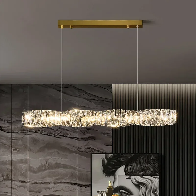 

Modern Rectangle Crystal Chandeliers for Living Room Kitchen Long Desk Table Pendant Lights Design Hanging Lamp Light Fixtures