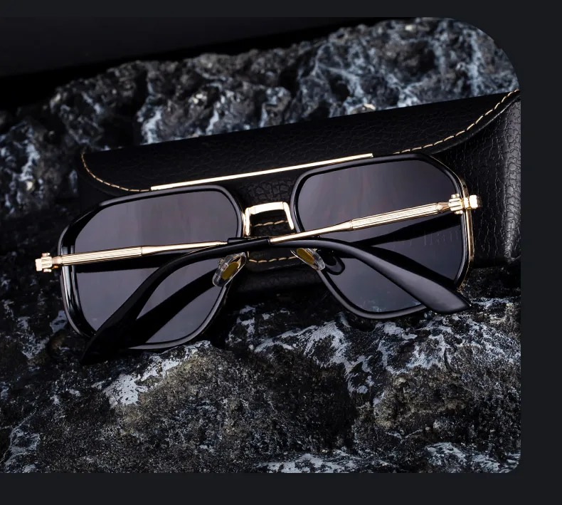 Übergroße quadratische Steampunk-Sonnenbrille für Herren, 2026, Luxusmarke, Vintage-Doppelstrahl-Metall-Sonnenbrille, trendige Outdoor-Fahrbrille – Detail 5