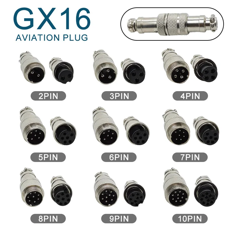 5PCS Docking Connector GX16 Aviation Plug Male Female 16mm 2/3/4/5/6/7/8/9/10 Pin Socket Circular Aviation Connector