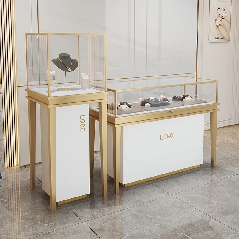 Custom.Customized Luxury Display Jewelry Display Cabinet Ultra-white Tempered Glass LED Lighting Jewelry Store Display Cabinet