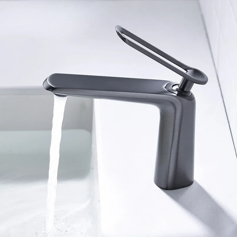 Copper Household Bathroom Basin Splash Proof Hot and Cold Gun Gray Pressurized Faucet