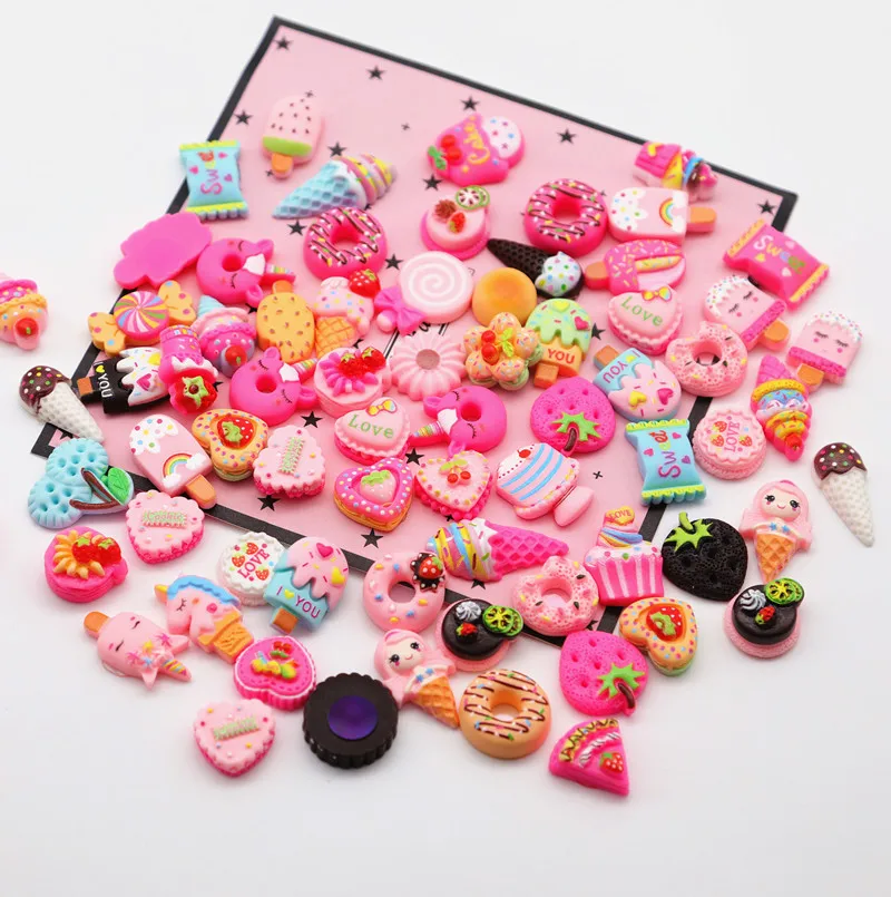 One Box Mixed Random Shape Kawaii Resin Nail Art Charms 3D Colorful Dessert Flower Animals Design Nail Rhinestones Decorations