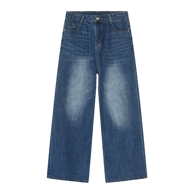 Jean à Jambes Larges pour Homme, Pantalon en Denim Décontracté, Longueur au Sol, Poches, Taille Haute, Couleur Unie, Coupe Droite, Fjj, Automne Hiver