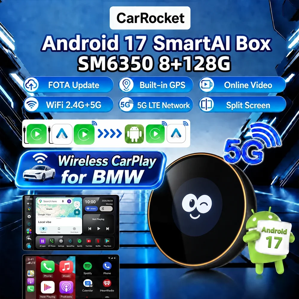 2026Android17 CarPlay Ai Box CarRocket Wireless Android Auto 4in1 USB Adapter For Youtube Netflix Universal TV Box Plug And Play